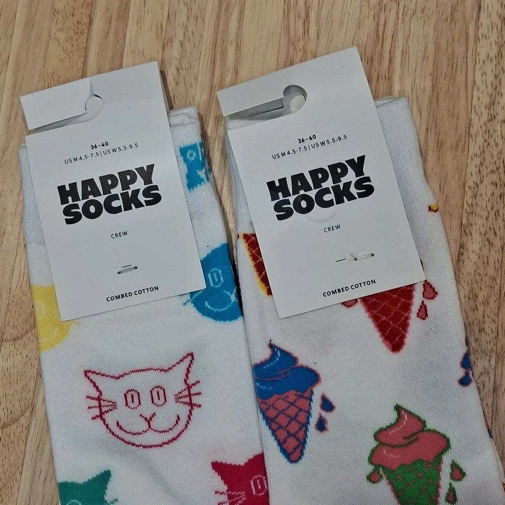 Happy Socks Bundle- Multicolor Cat & Ice Cream Design